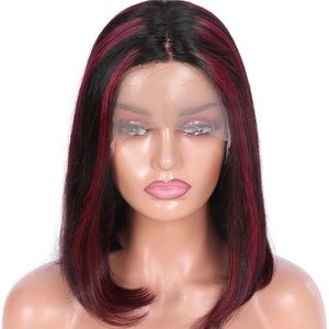 12Highlighted straight bob wigs lace front human hair transparent lace pixie cut